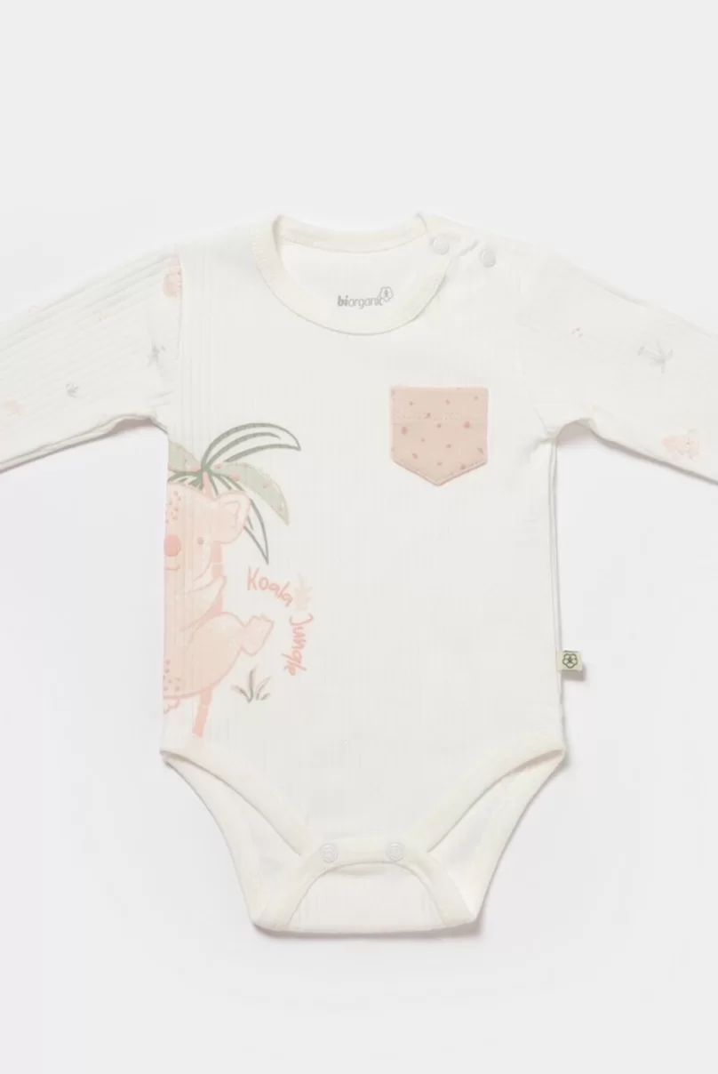 Bibaby Biorganic Koala Jungle Uzun Kol Bebek Body 56969 Pembe