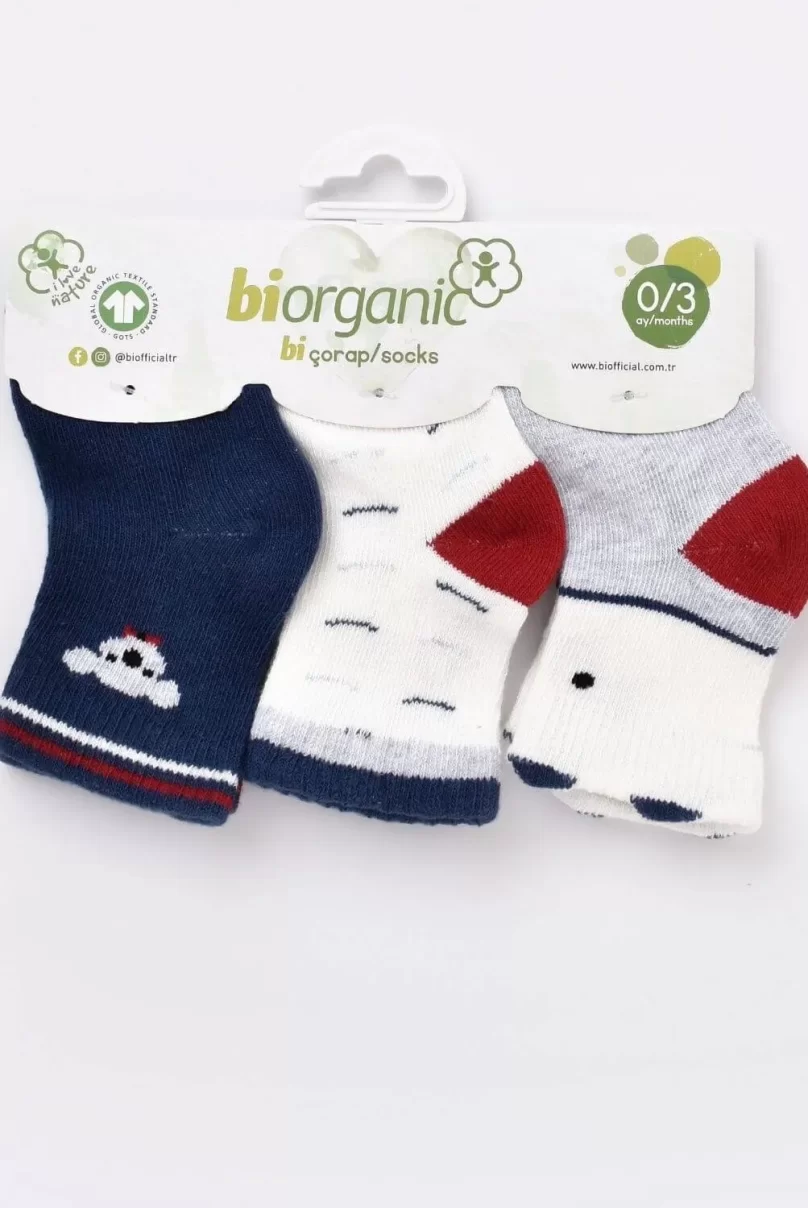 Bibaby Biorganic Papyonlu Koala Erkek 3Lü Çorap 68447 Lacivert