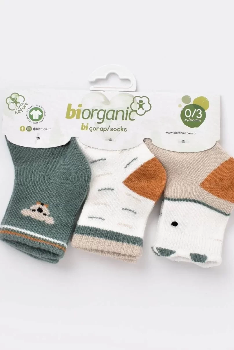 Bibaby Biorganic Papyonlu Koala Erkek 3Lü Çorap 68447 Nil