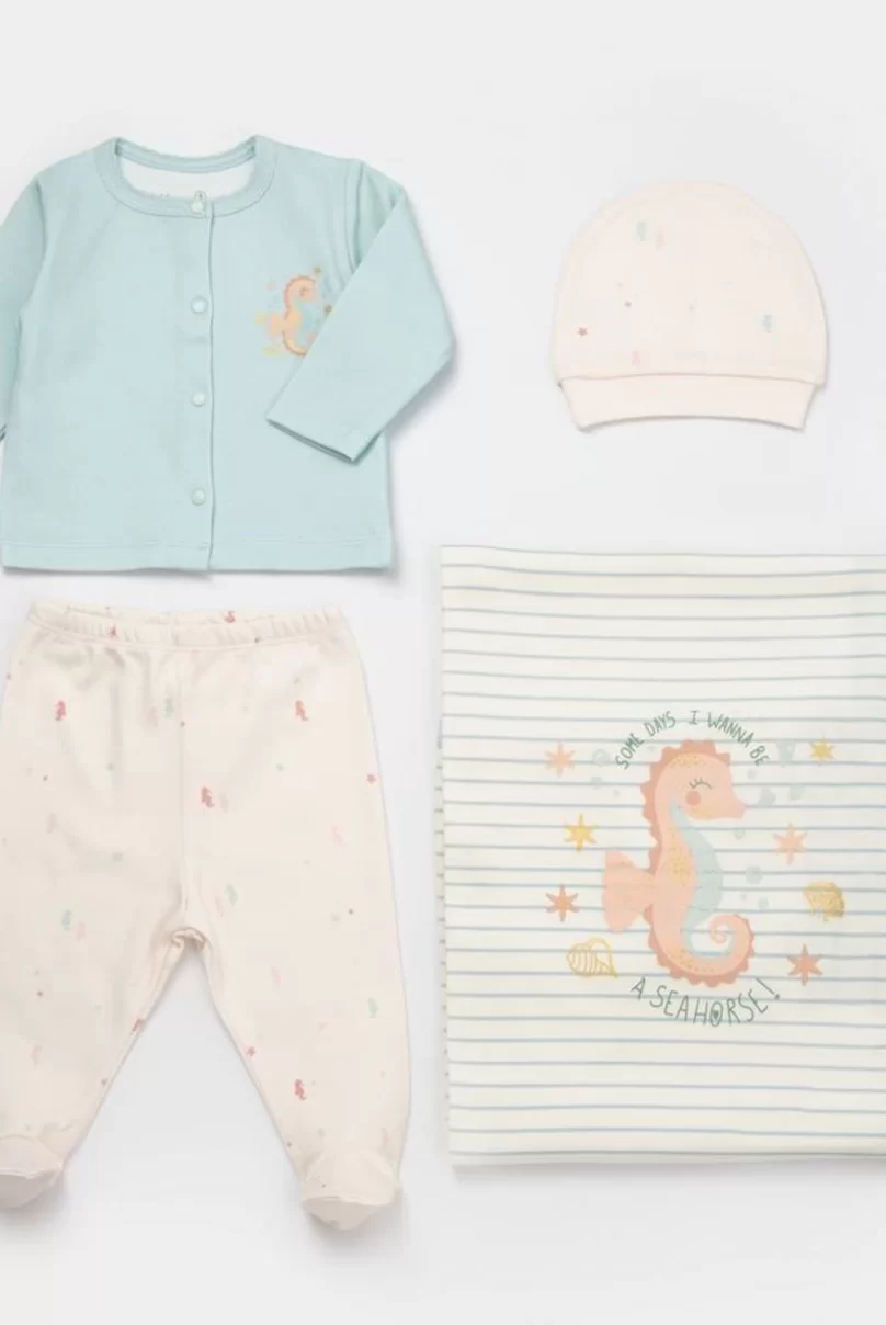 Bibaby Biorganic Save The Seahorse Battaniyeli Tüllü Set 62341 Bej-Mint