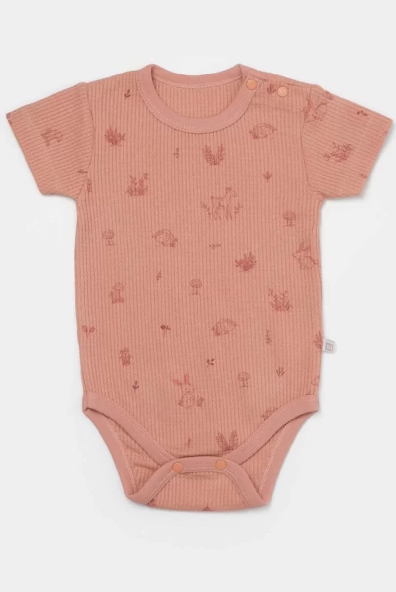 Bibaby Biorganic Waffle Deer And Bird Kısa Kol Body 56984 Ekru Rose