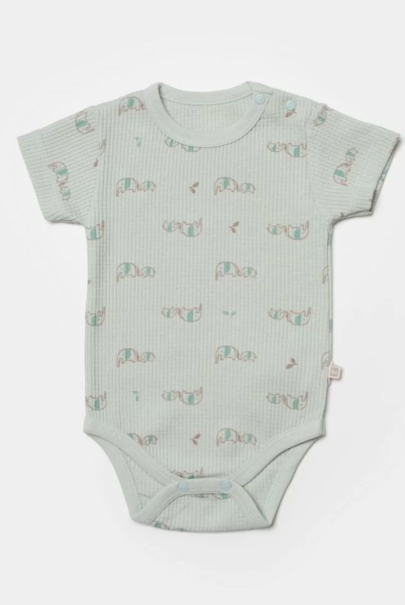 Bibaby Biorganic Waffle I Love My Mama Kısa Kol Body 56982 Bej-Mint