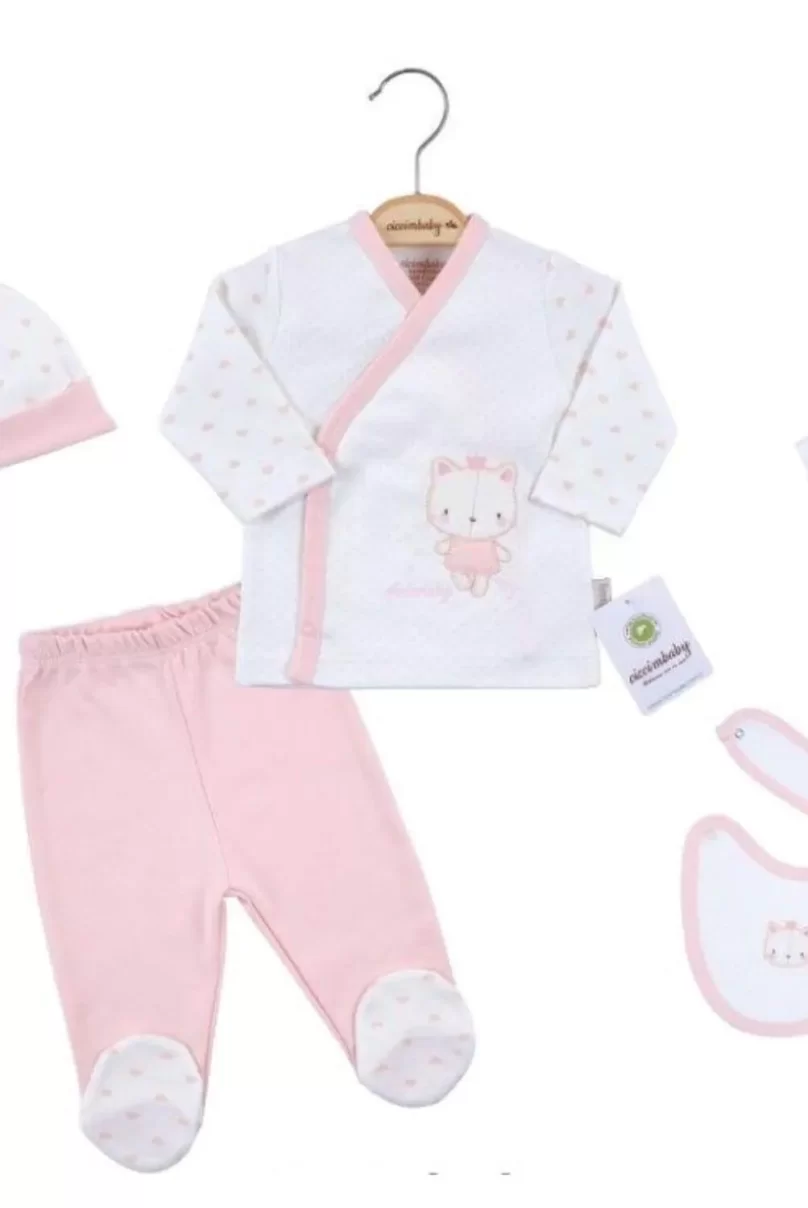 Ciccim Baby Taçlı Kedi 5li Zıbın Seti 4594 Pembe