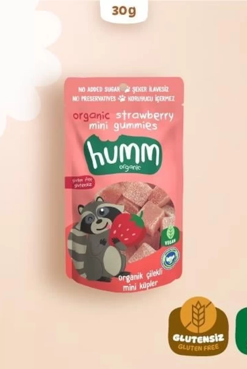 Humm Organik Çilekli Glutensiz Vegan Mini Küpler 30 Gr