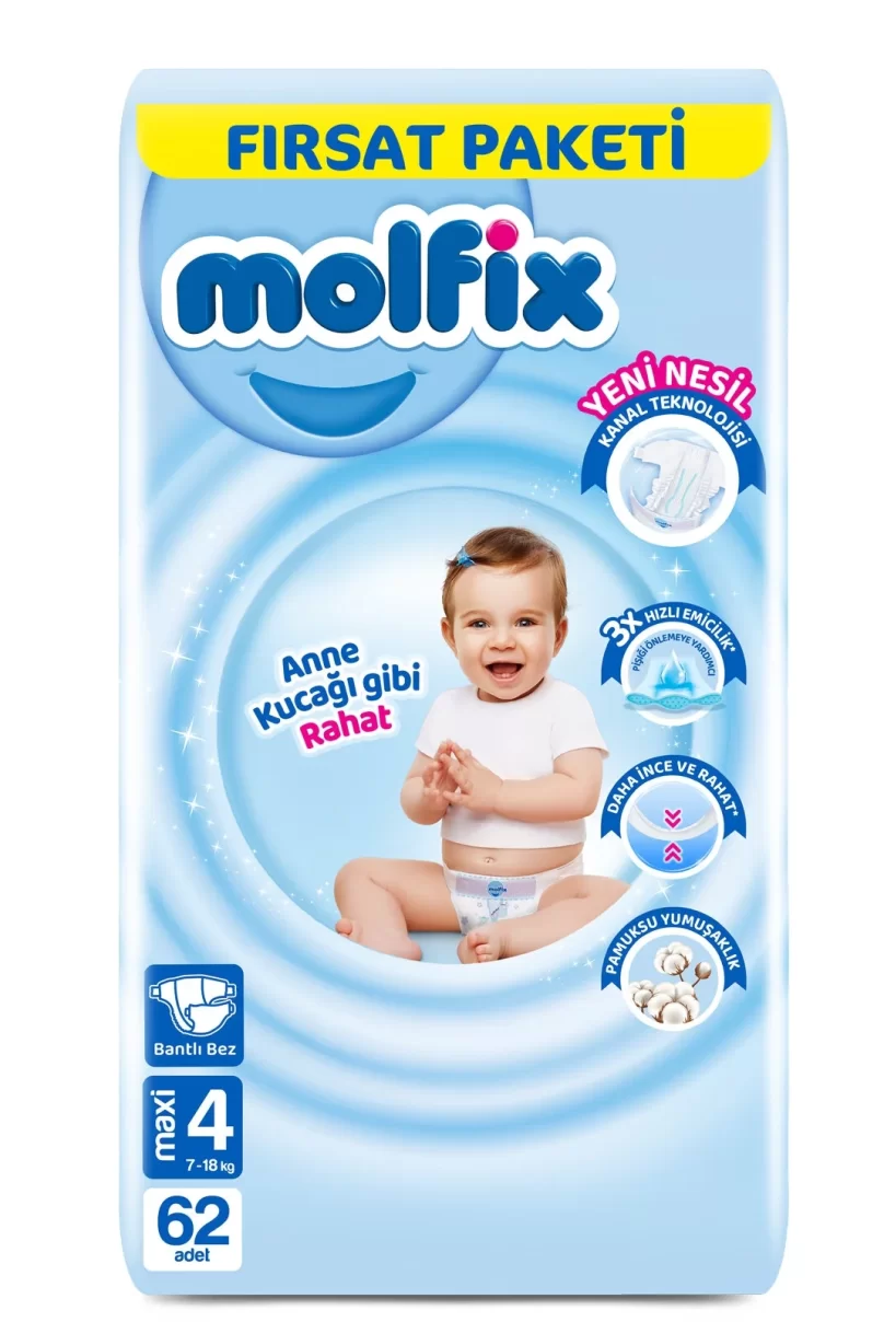 Molfix Bebek Bezi Fırsat Paketi 4 Beden 7-14 Kg 62 Adet