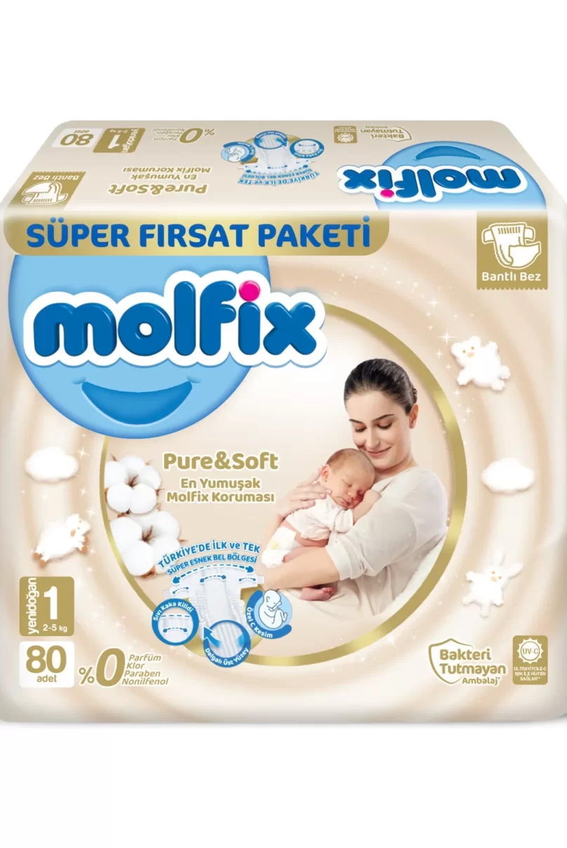 Molfix Pure&Soft Bebek Bezi Süper Fırsat Paketi 1 Beden 2-5 Kg 80 Adet