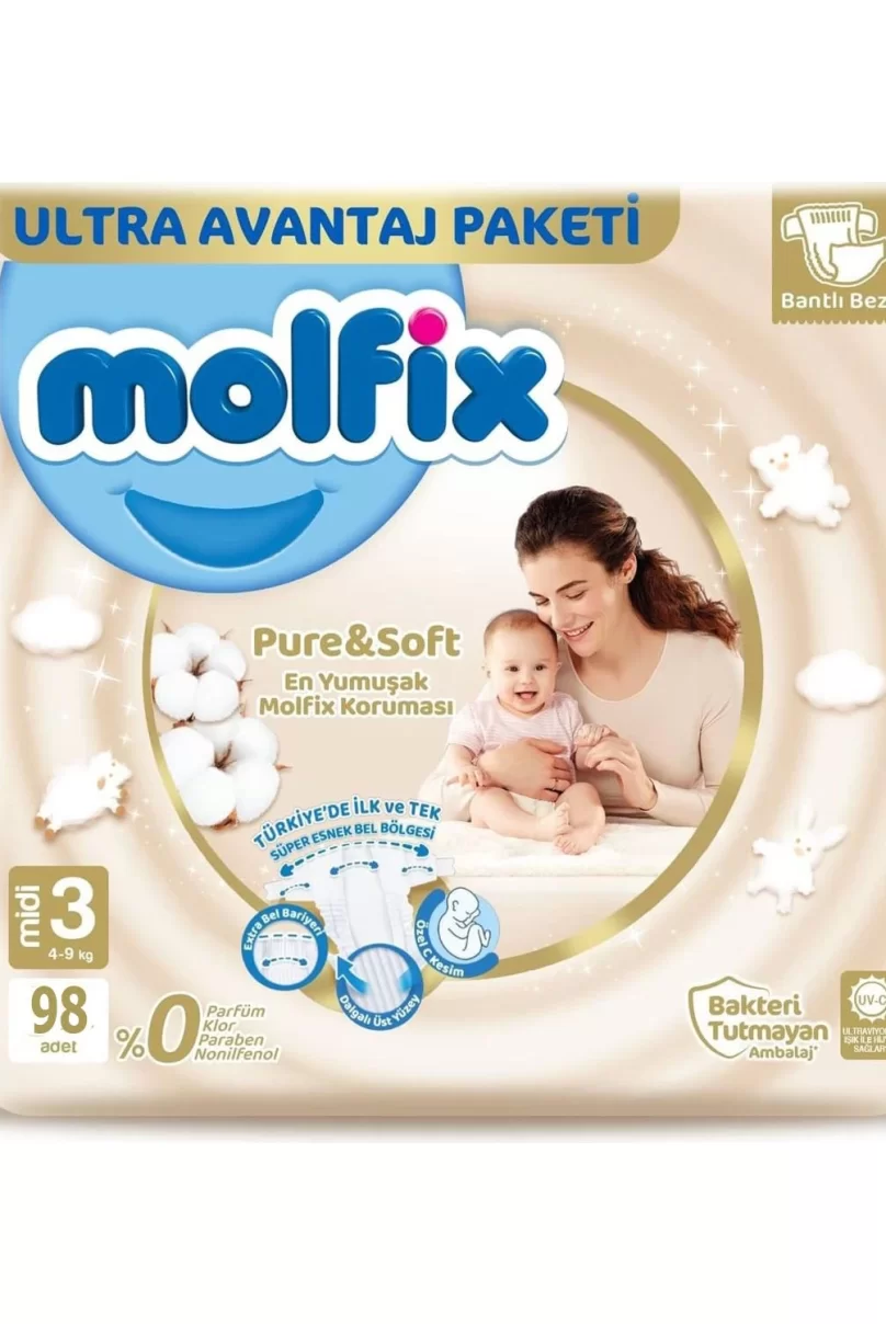 Molfix Pure&Soft Bebek Bezi Ultra Avantaj Paketi 3 Beden 4-9 Kg 98 Adet