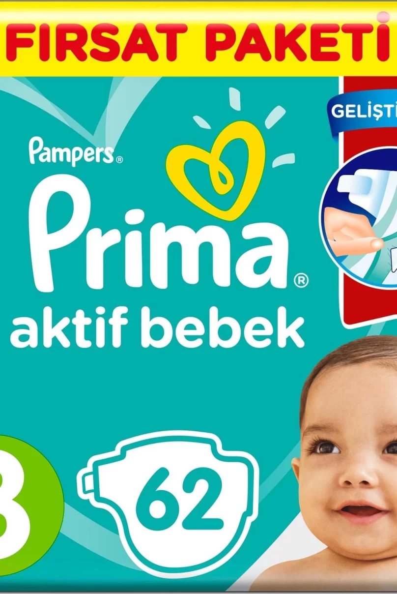 Prima Bebek Bezi Aktif Bebek Fırsat Paket 3 Beden 62 Adet