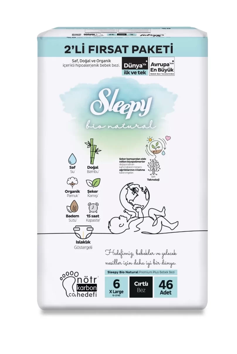 Sleepy Bio Natural Bebek Bezi 2Li Fırsat Paketi 6 Beden 46 Adet