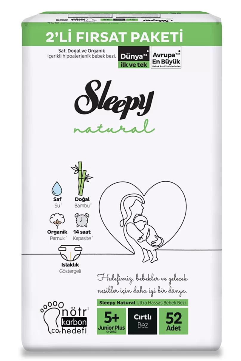 Sleepy Natural Bebek Bezi 2Li Fırsat Paketi 5+ Beden 52 Adet