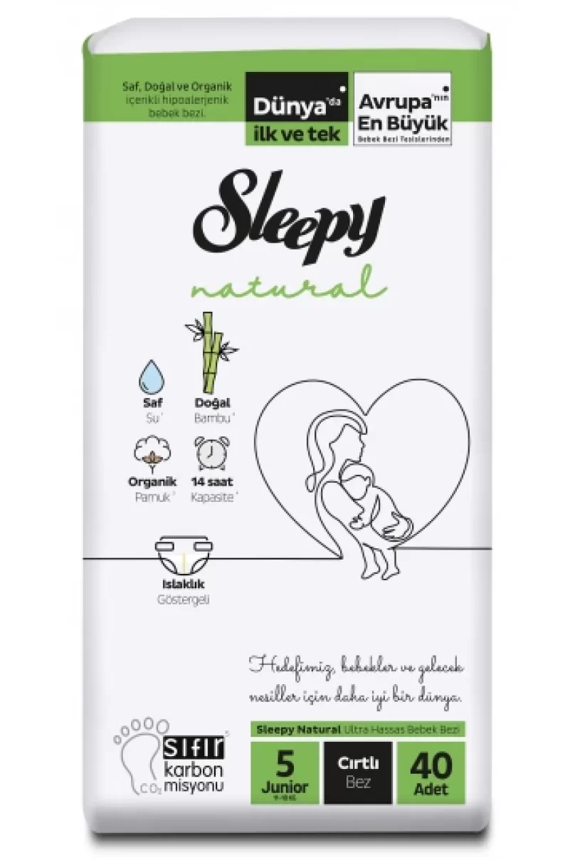 Sleepy Natural Bebek Bezi Yeni 2Li Jumbo 5 Beden 11-18 Kg 40 Adet