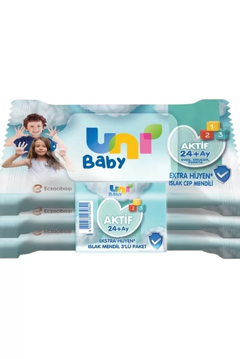 Uni Baby Aktif Hijyenik Islak Cep Mendili 3lü 45 Yaprak