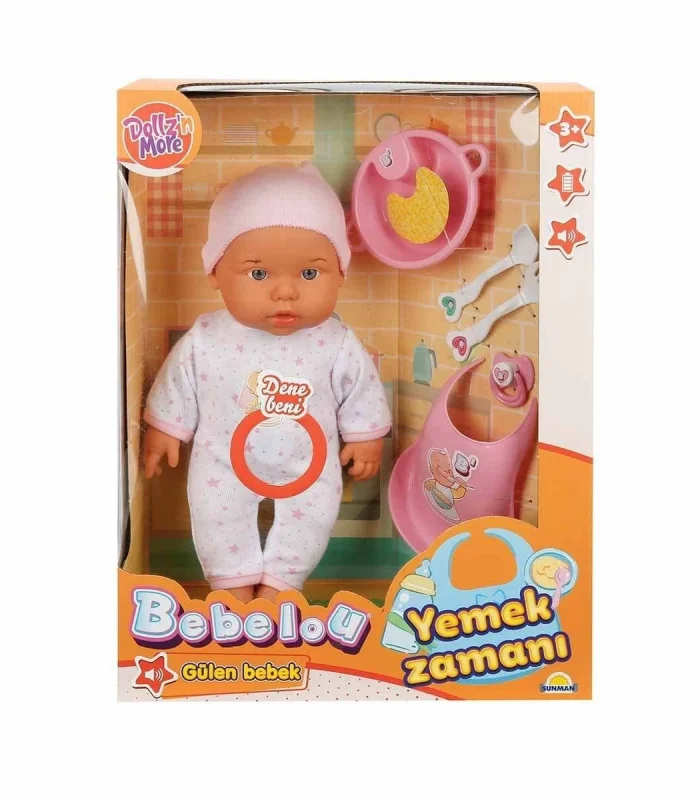 030021 Sunman, Bebelou Yemek Zamanı Sesli Bebek Seti 35 cm / +3 yaş