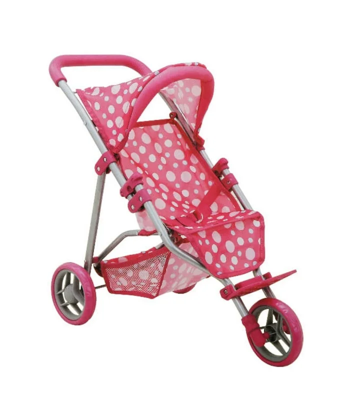 0663 Puantiye Desenli, 3 Tekerlekli ve Tenteli Oyuncak Puset - Sunman