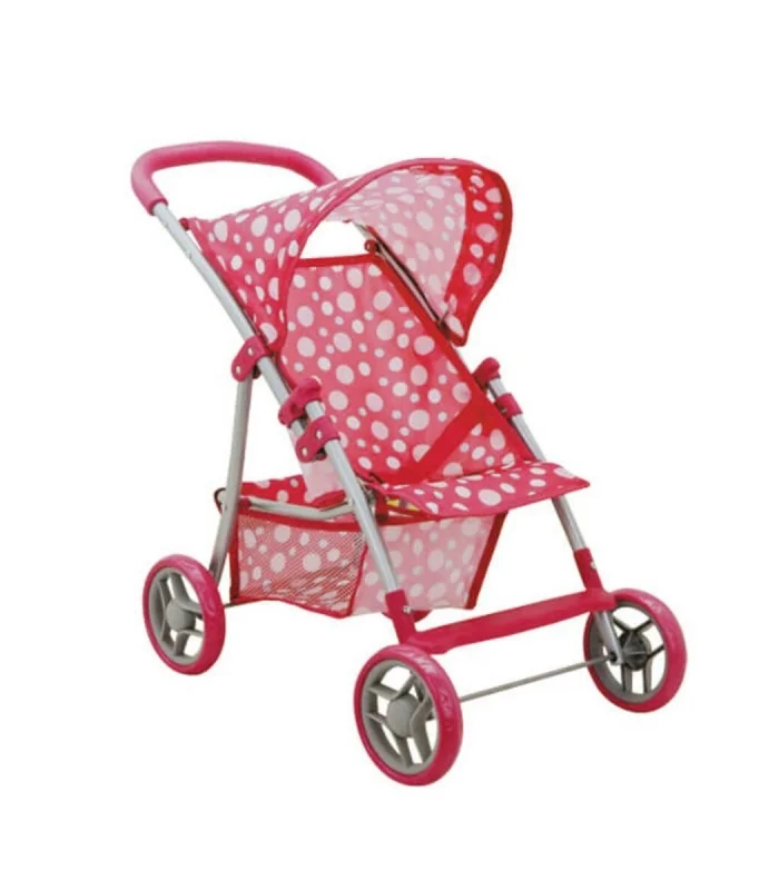 0664 Puantiye Desenli, 4 Tekerlekli ve Tenteli Oyuncak Puset - Sunman