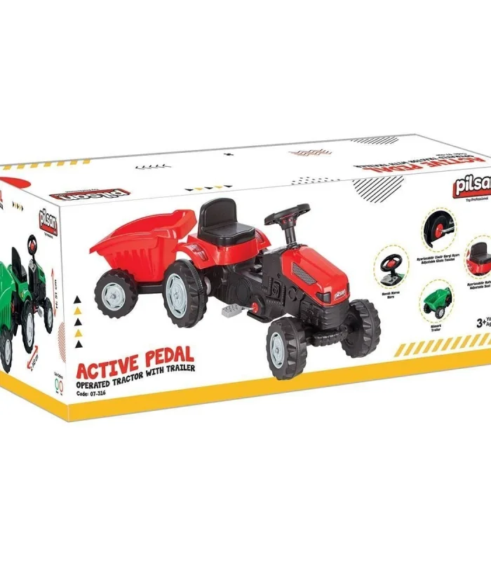 07 316 Active Römorklu Traktör Pedallı Yeşil -Pilsan Oyuncak