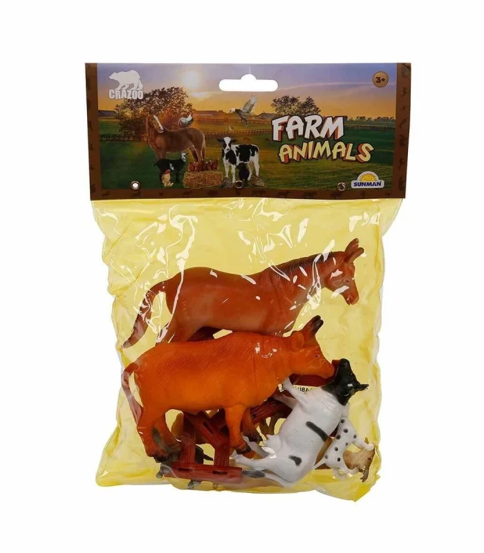 0708 Çiftlik Hayvanları Poşetli Hayvan Oyun Seti Orta Boy- Sunman