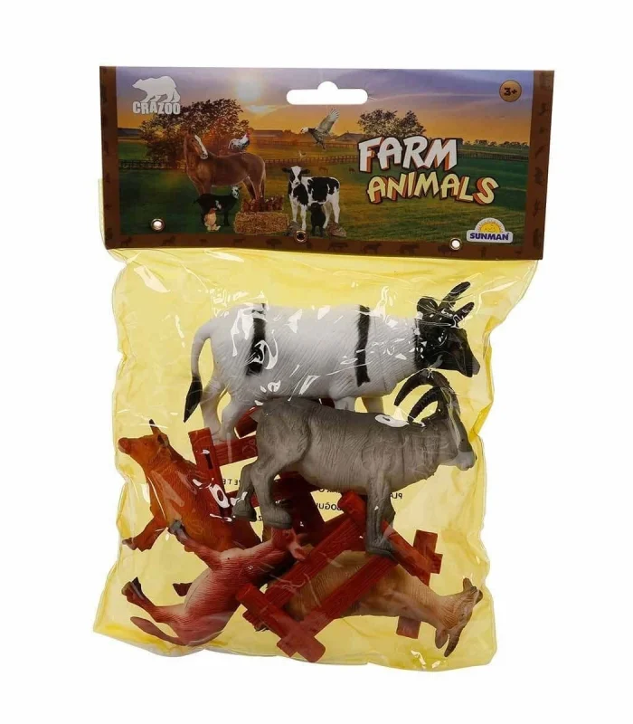 0708 Çiftlik Hayvanları Poşetli Hayvan Oyun Seti Orta Boy- Sunman