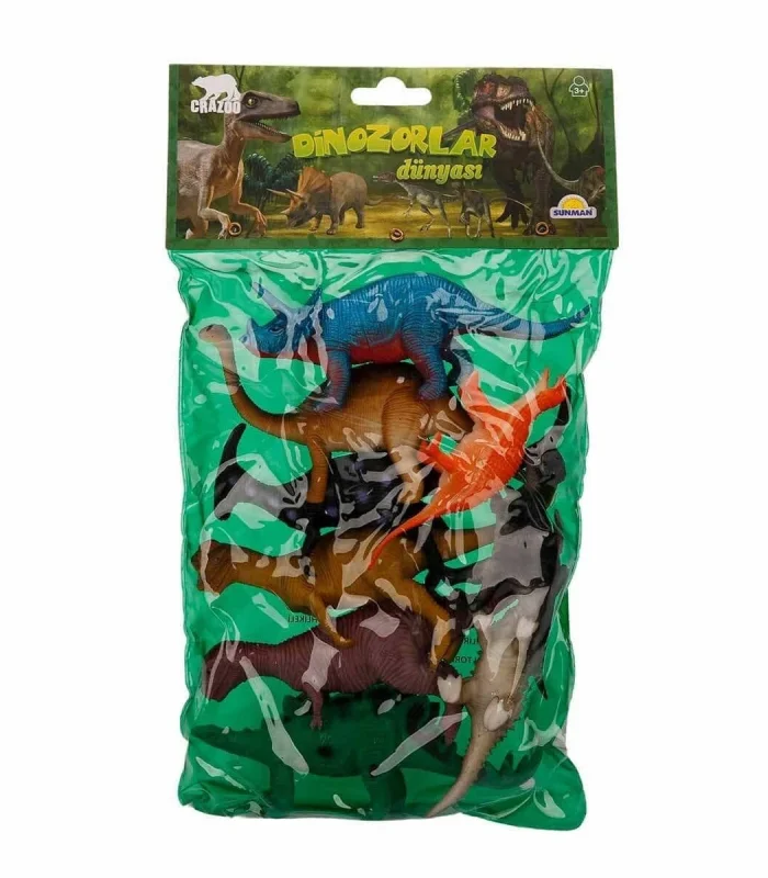 0714 Dinozorların Dünyası Poşetli 9lu Hayvan Oyun Seti -Sunman
