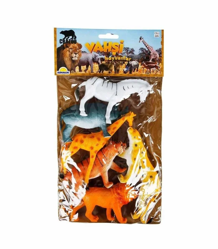 0715 Vahşi Hayvanlar Poşetli 6lı Hayvan Oyun Seti -Sunman
