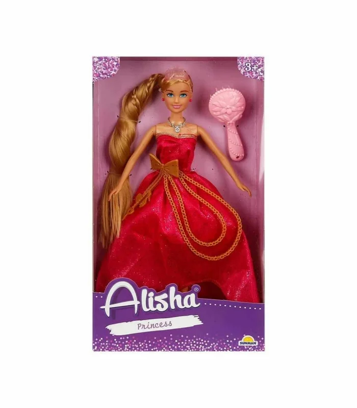 0835 SUN-RST-SIS-MNK Alisha Prenses Uzun Saçlı Aksesuarlı Bebek Set 29 cm 3renk -Sunman