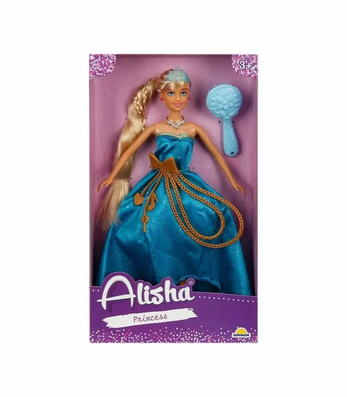 0835 SUN-RST-SIS-MNK Alisha Prenses Uzun Saçlı Aksesuarlı Bebek Set 29 cm 3renk -Sunman