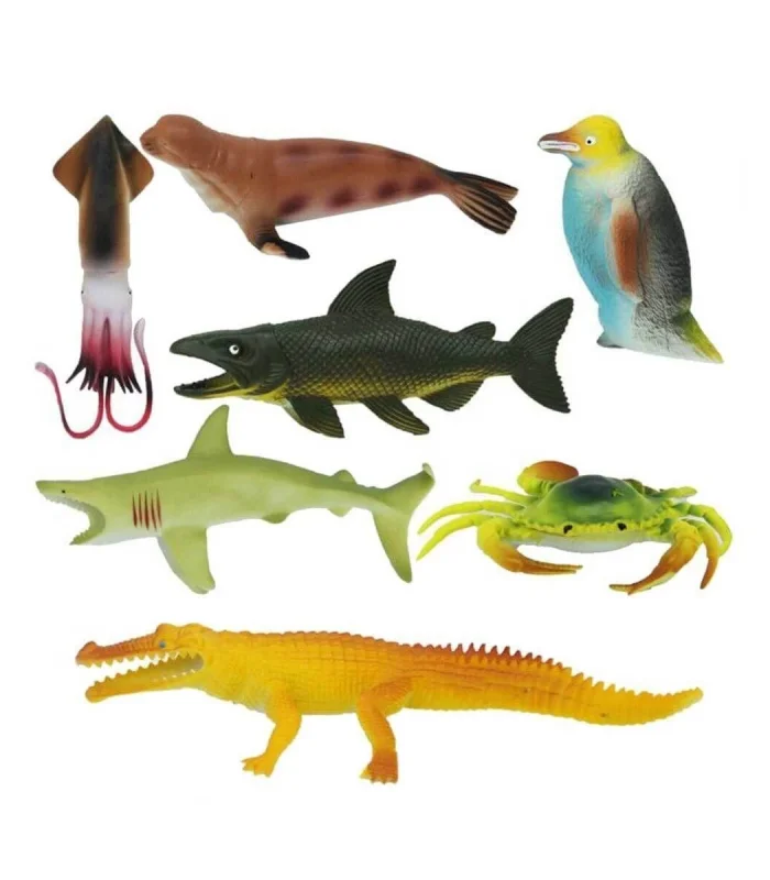 1000713 Okyanus Hayvanları Poşetli 7li Hayvan Oyun Seti -Sunman
