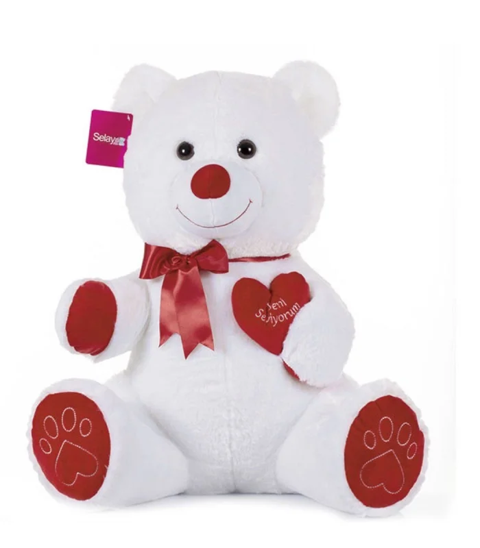 1045B Selay, Tıkıl Ayı 65 cm Beyaz