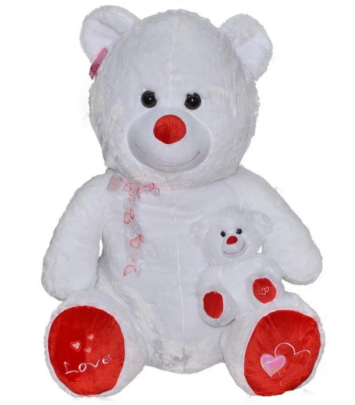 1085B Selay, Yavrulu Ayı 100 cm Beyaz