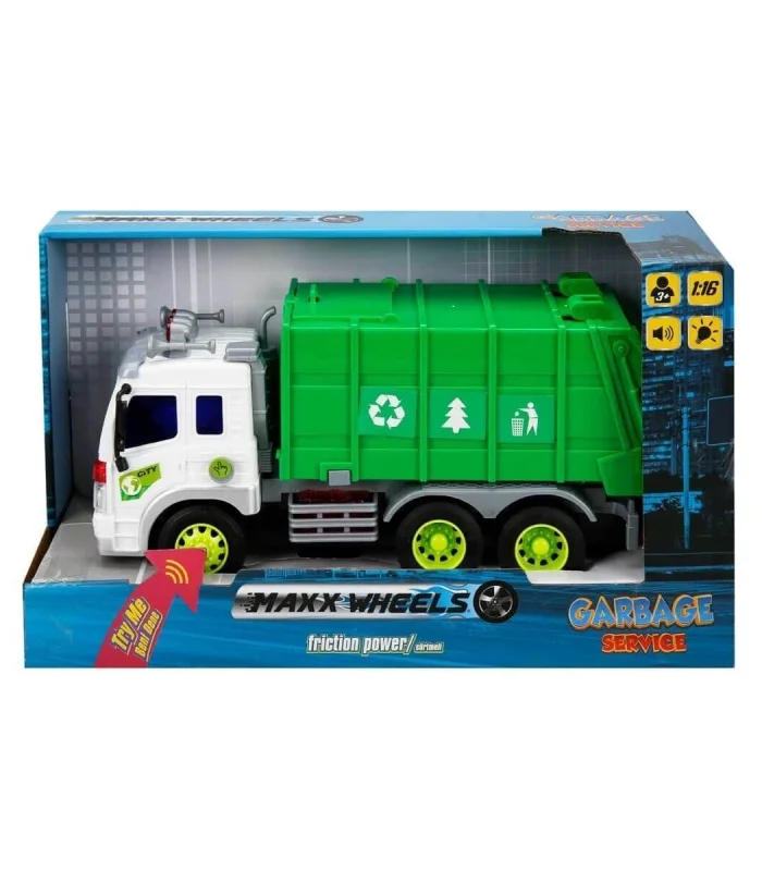 13078 1:16 Maxx Wheels Sesli ve Işıklı Geri Dönüşüm Kamyonları