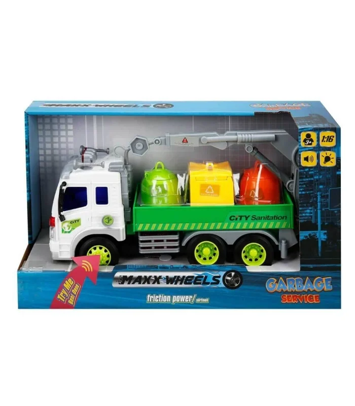 13078 1:16 Maxx Wheels Sesli ve Işıklı Geri Dönüşüm Kamyonları