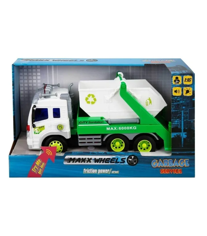 13078 1:16 Maxx Wheels Sesli ve Işıklı Geri Dönüşüm Kamyonları