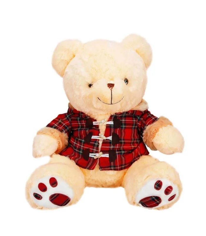 1510 Ekose Elbiseli Peluş Ayı 45 cm -Sunman