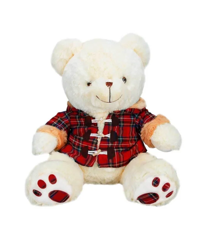 1510 Ekose Elbiseli Peluş Ayı 45 cm -Sunman