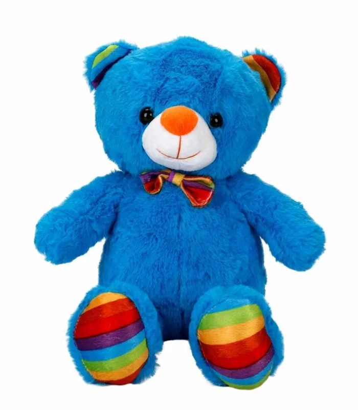 2962 Oturan Kurdeleli Renkli Peluş Ayı 30 cm -Sunman