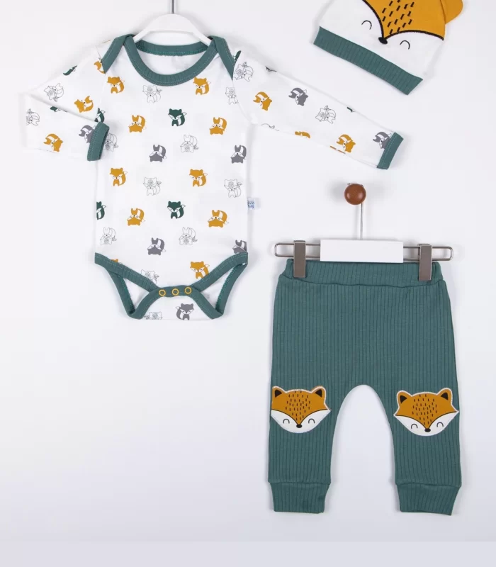 3-12 Ay Erkek Bebek Alt&Üst Takımı Little Fox 3lü Yeşil