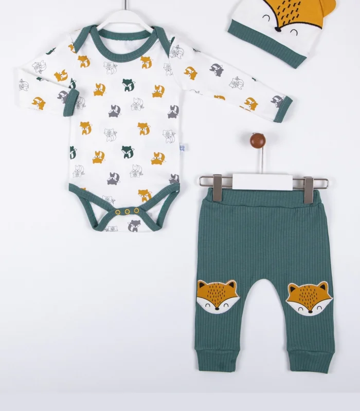 3-12 Ay Erkek Bebek Alt&Üst Takımı Little Fox 3lü Yeşil