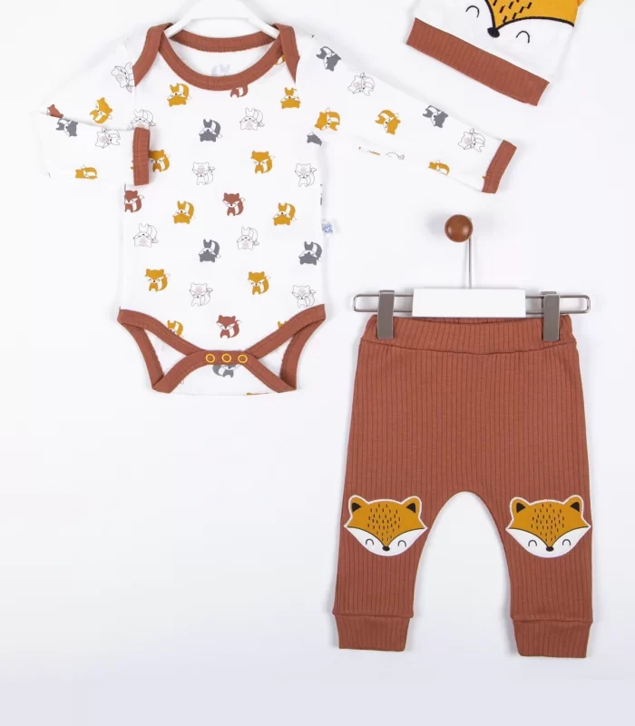 3-12 Ay Erkek Bebek Takımı Little Fox 3lü Kahverengi