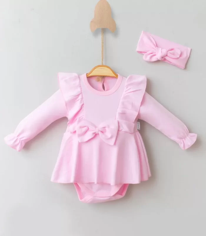 3-12 Ay Fiyonklu Kız Bebek Romper Pembe