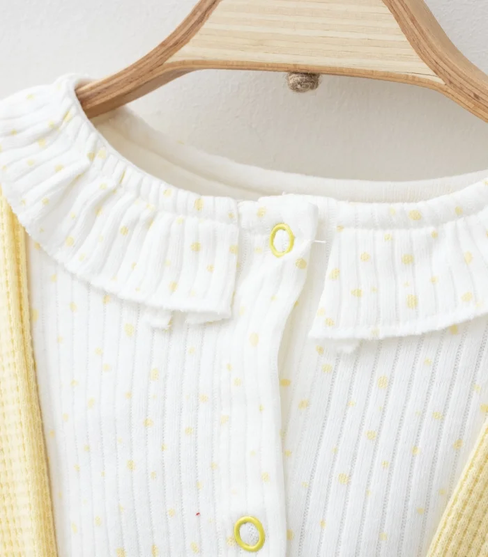 3-12 Ay Kız Bebek Takımı Fırfır Etekli Askılı 2li Sarı