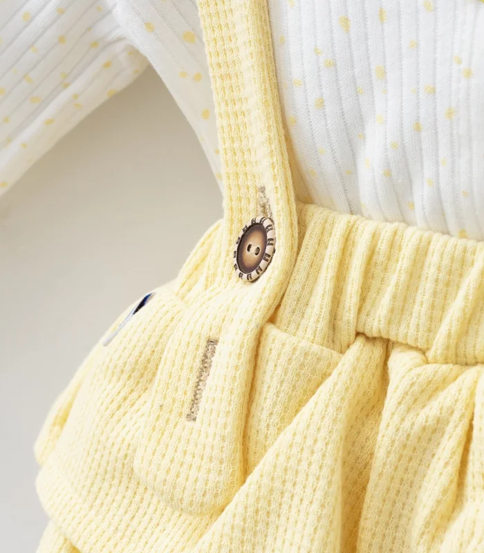 3-12 Ay Kız Bebek Takımı Fırfır Etekli Askılı 2li Sarı