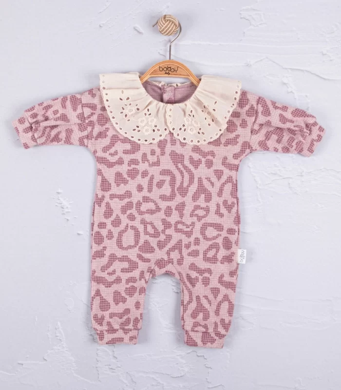 3-12 Ay Kız Bebek Tulum Leopar Dama Mor