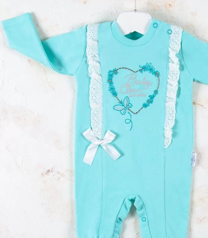 3-12 Ay Kız Bebek Tulumu Love Kalp Nakışlı Yeşil