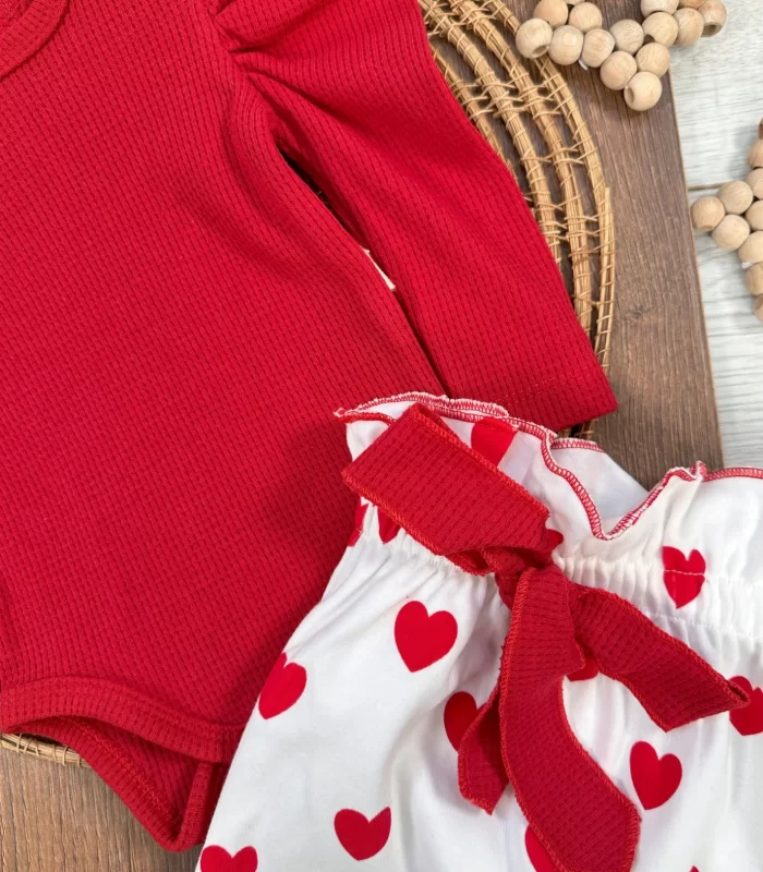 3-18 Ay Bandana Kız Bebek Takımı 3lü Waffle Kırmızı