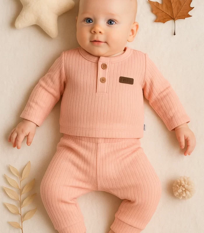 3-18 Ay Çizgili Kumaş 2li Unisex Takımı Pembe