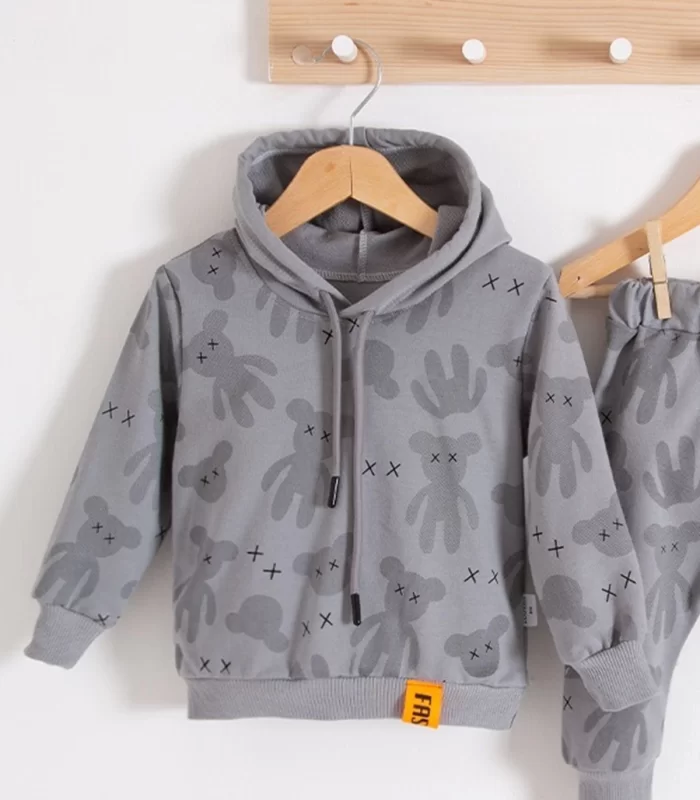 3-18 Ay Erkek Bebek Takımı Cool Bear Kapüşonlu Gri