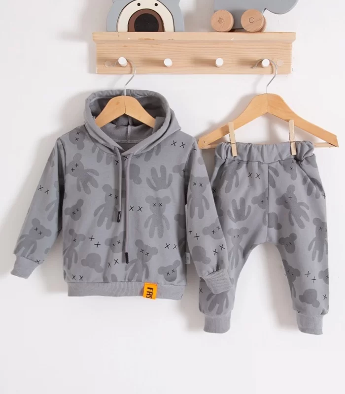 3-18 Ay Erkek Bebek Takımı Cool Bear Kapüşonlu Gri
