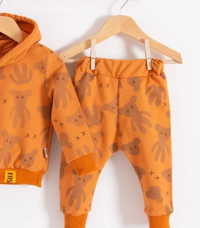 3-18 Ay Erkek Bebek Takımı Cool Bear Kapüşonlu Turuncu