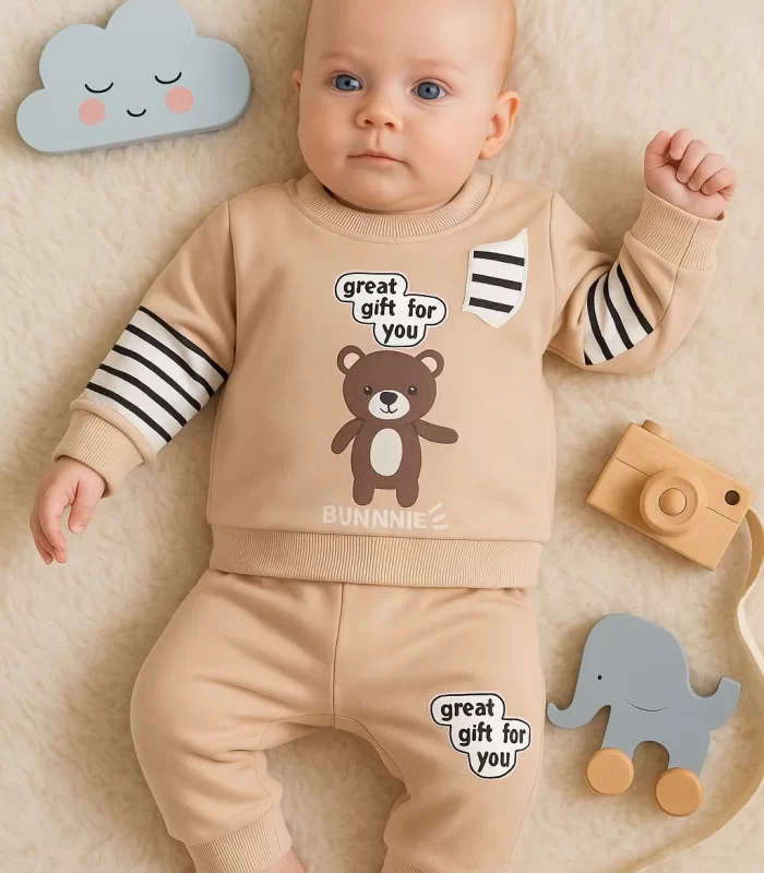 3-18 Ay Erkek Bebek Takımı Gift For You 2li Krem