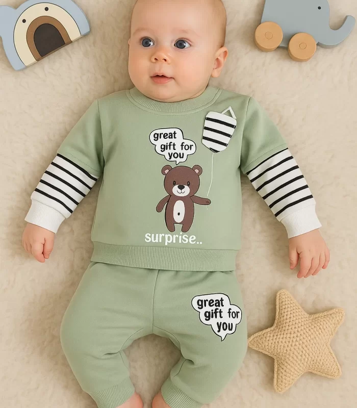 3-18 Ay Erkek Bebek Takımı Gift For You 2li Yeşil